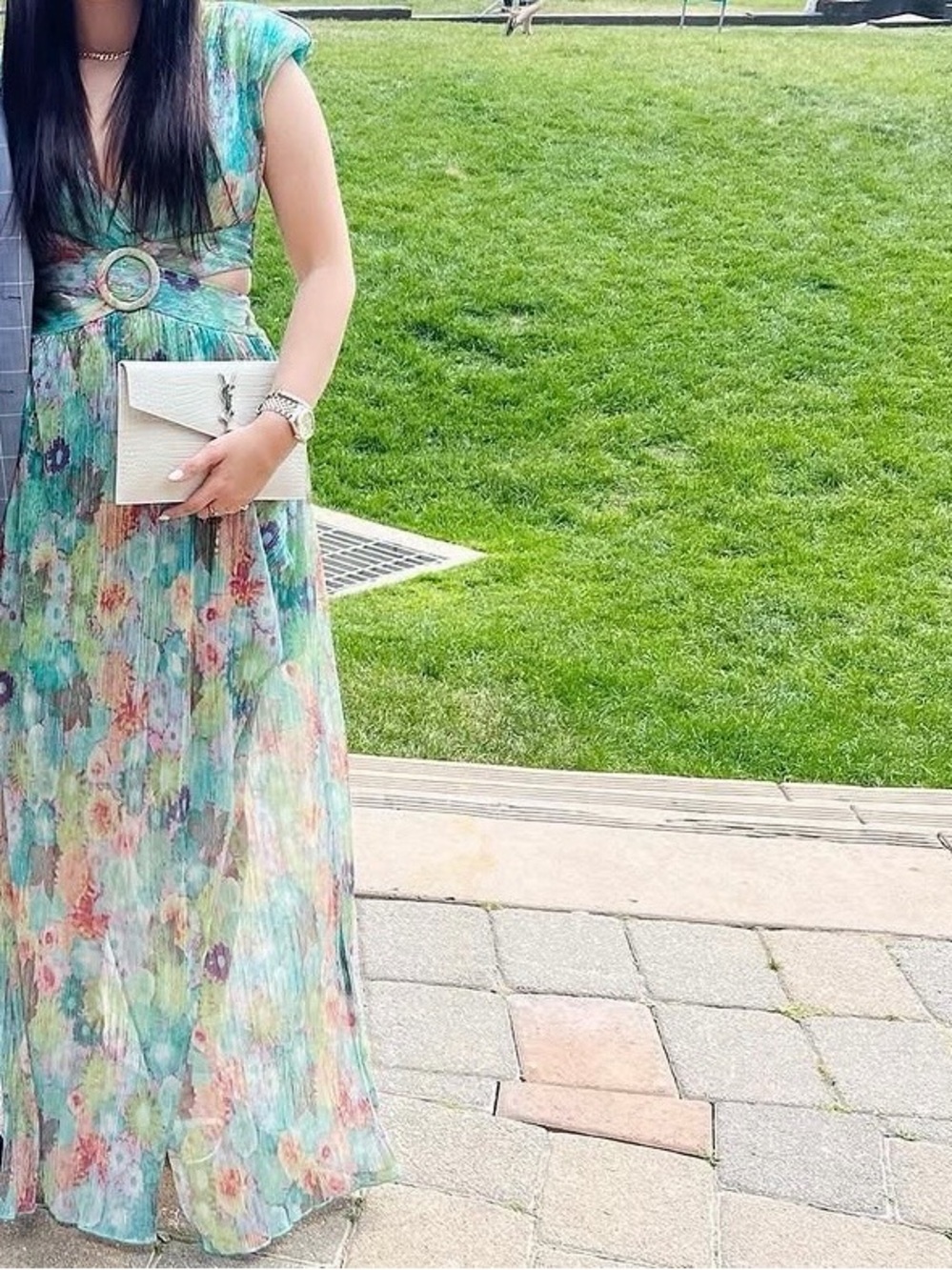 Ramy Brook Aqua Floral Belted Maxi Dress